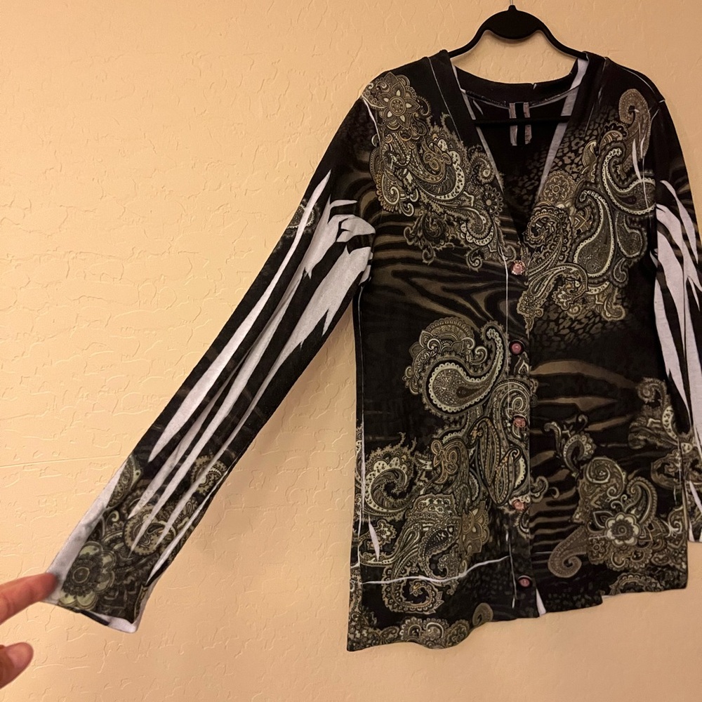 New Mix Vintage Paisley/Floral Print Knit Cardigan - Picture 11 of 16